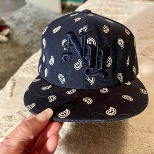 Unique NY -Navy stitched paisleys Bandana Print Fabric with Silver CLH Logo